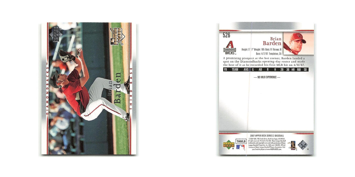 Brian Barden Rookie 2007 Upper Deck #526 Arizona Diamondbacks Baseball Card NM