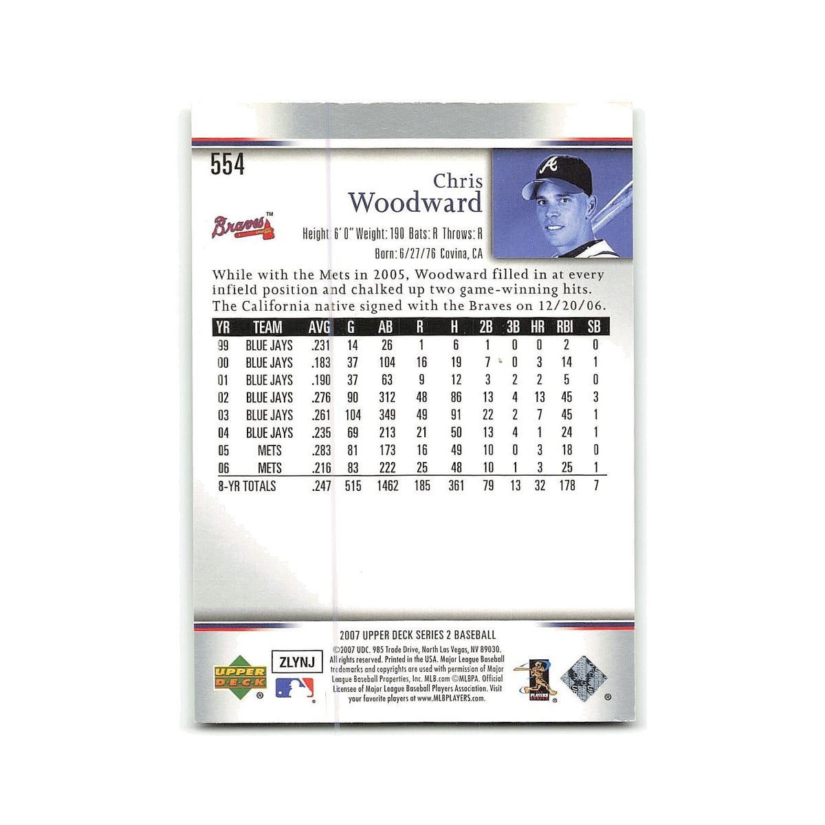 Chris Woodward 2007 Upper Deck #554 Atlanta Braves Baseball Card NM