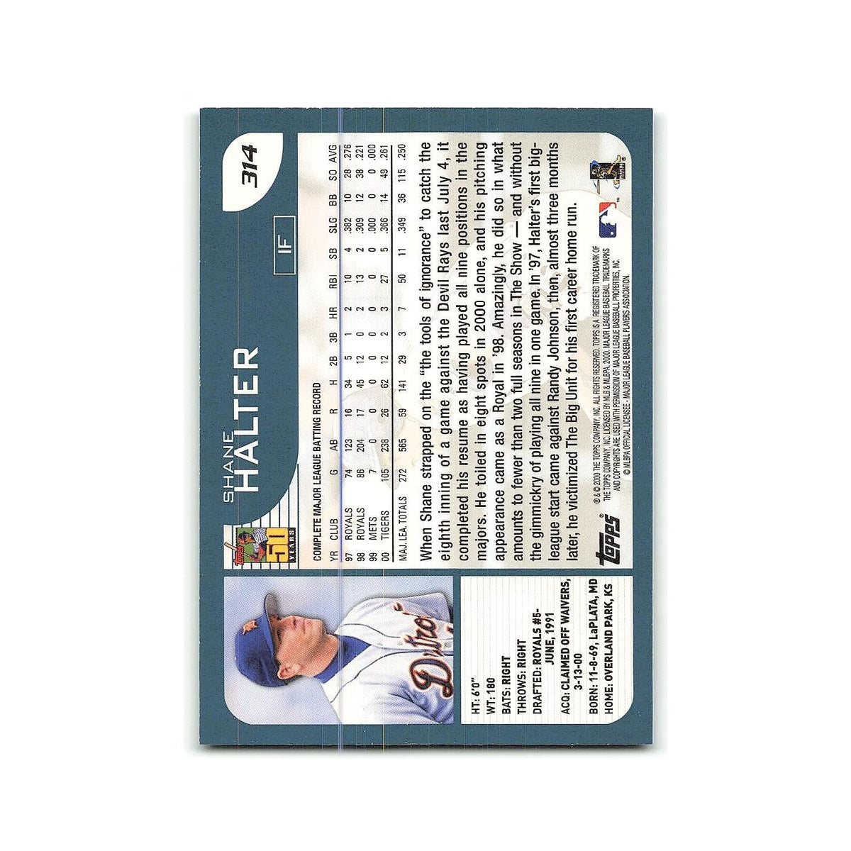 Shane Halter 2001 Topps #314 Detroit Tigers Baseball Card NM