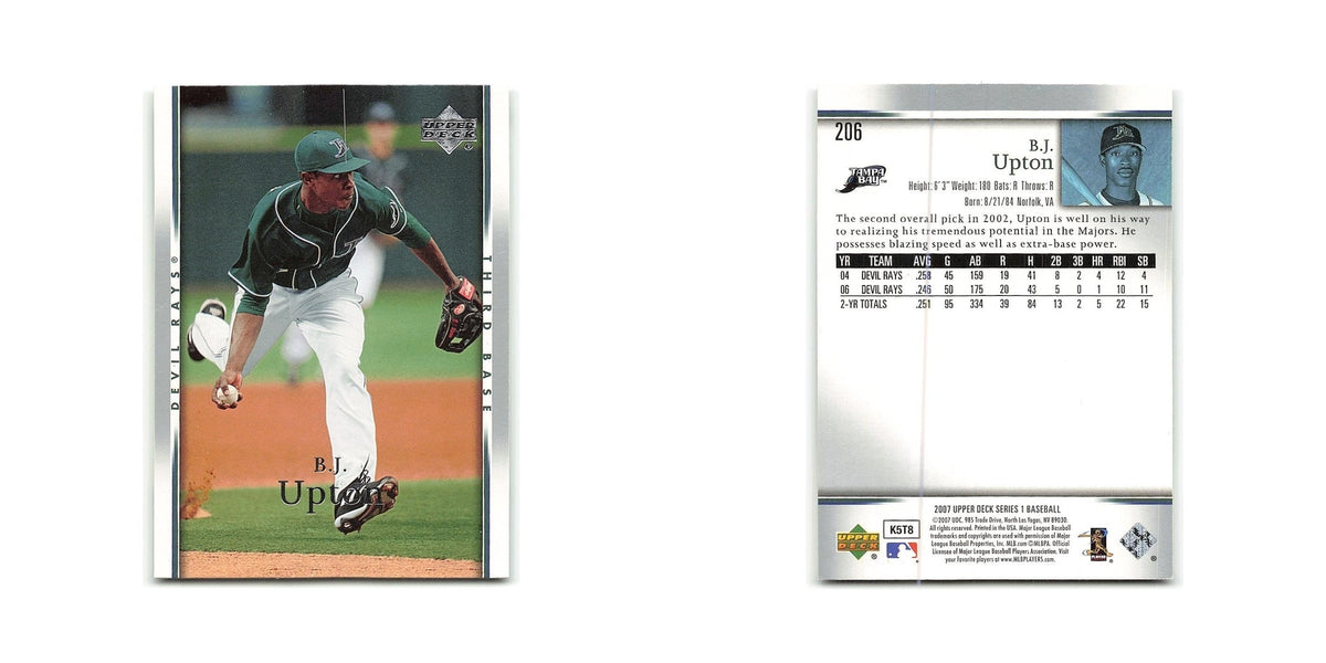 B.J. Upton 2007 Upper Deck #206 Tampa Bay Devil Rays Baseball Card NM