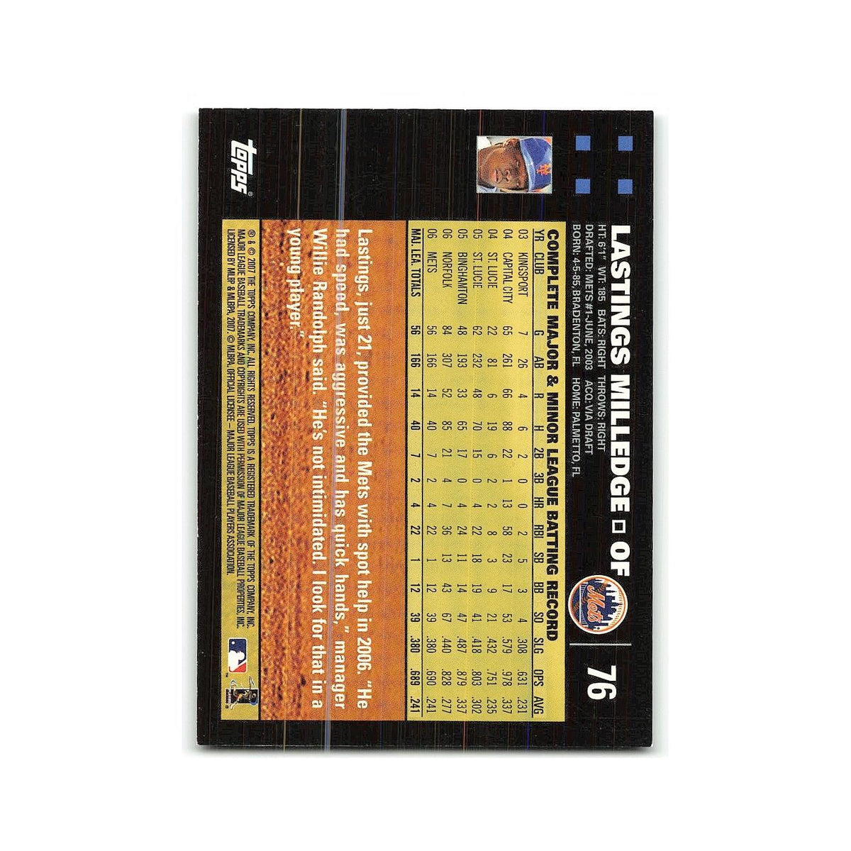 Lastings Milledge 2007 Topps #76 New York Mets Baseball Card NM