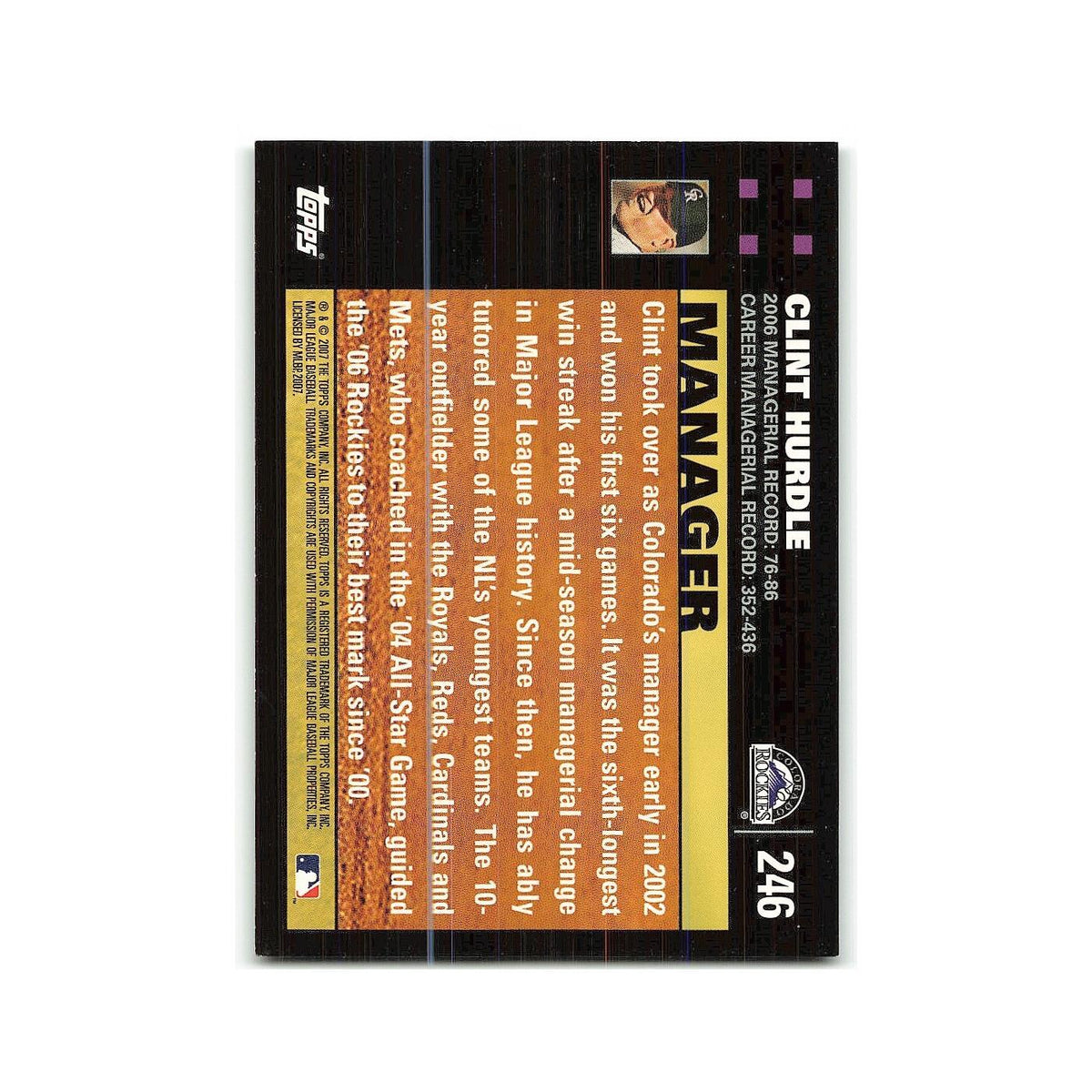 Clint Hurdle 2007 Topps #246 Colorado Rockies Baseball Card NM