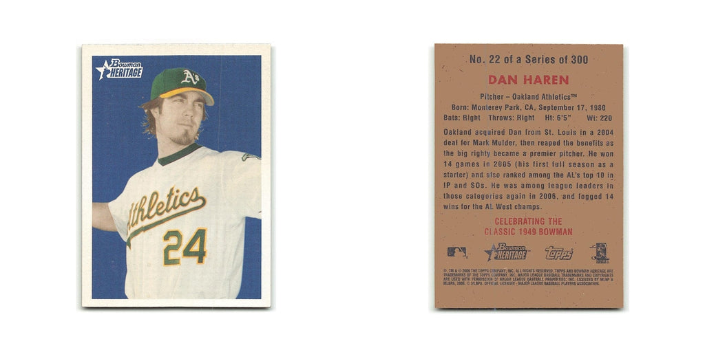 Dan Haren 2006 Bowman Heritage #22 Oakland Athletics Baseball Card NM