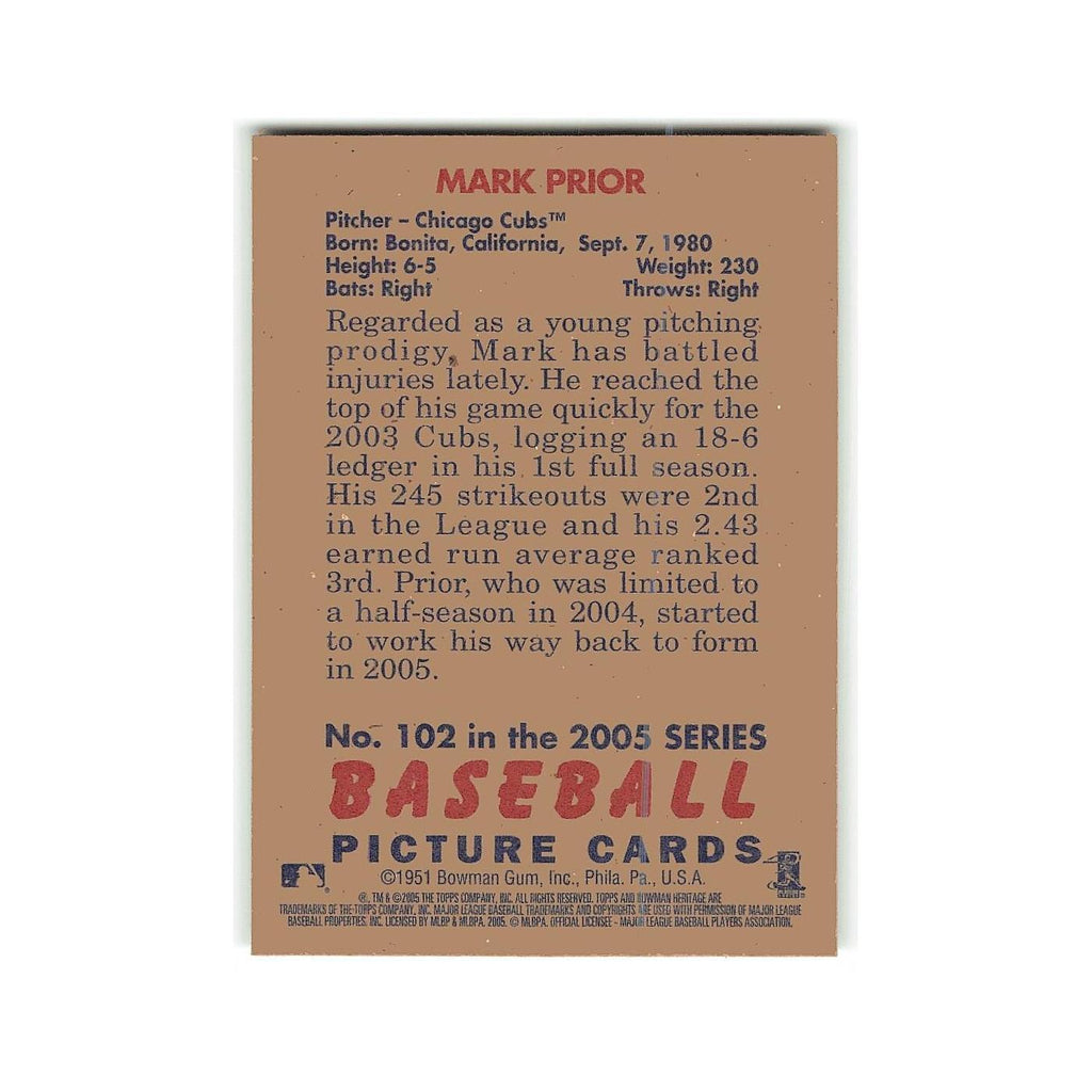 Mark Prior 2005 Bowman Heritage #102 Chicago Cubs Baseball Card NM
