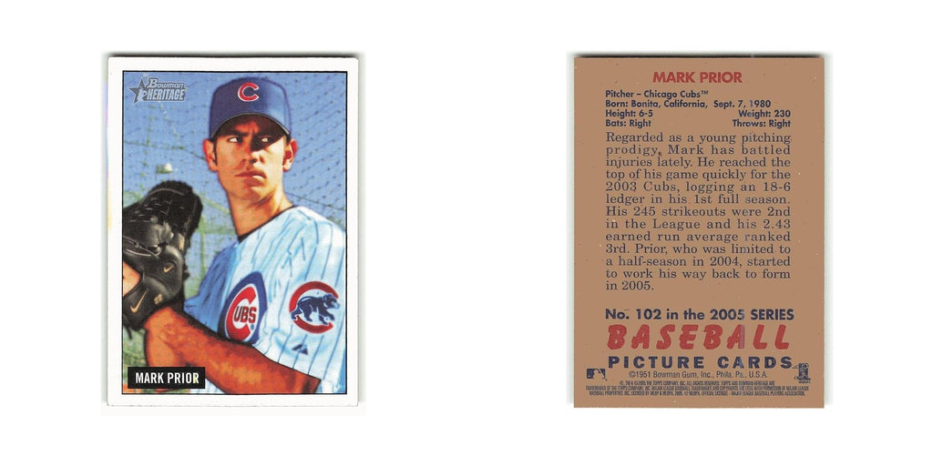 Mark Prior 2005 Bowman Heritage #102 Chicago Cubs Baseball Card NM