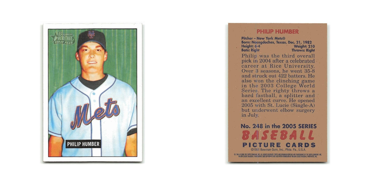 Philip Humber Rookie 2005 Bowman Heritage #248 New York Mets Baseball Card NM