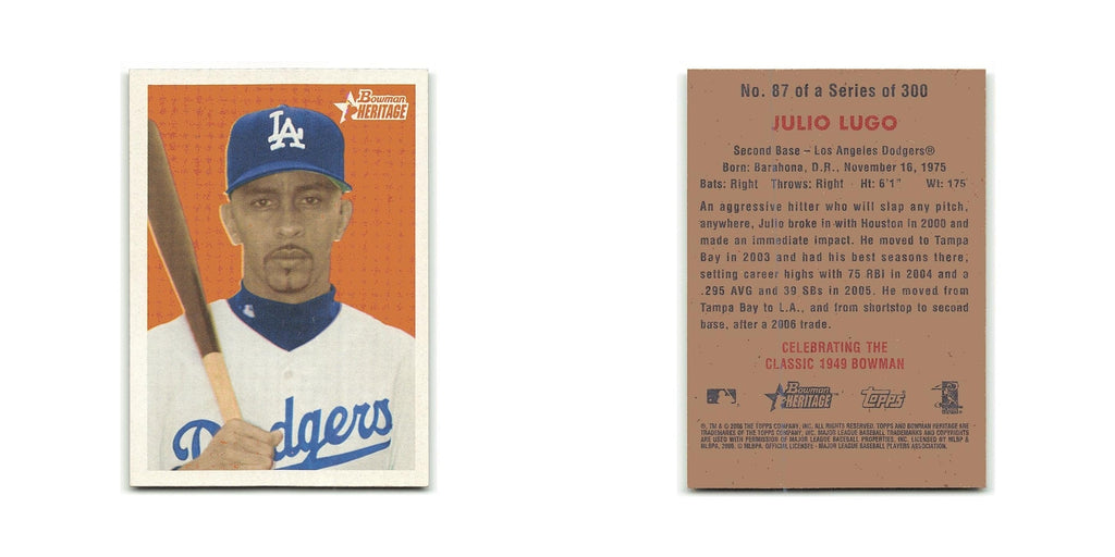 Julio Lugo 2006 Bowman Heritage #87 Los Angeles Dodgers Baseball Card NM
