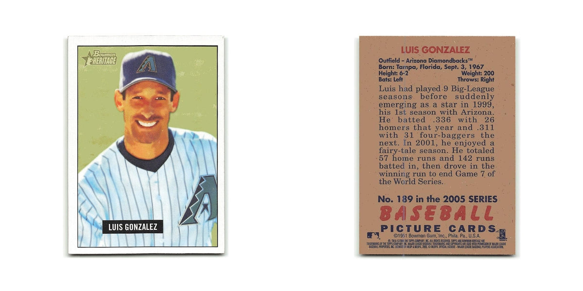 Luis Gonzalez 2005 Bowman Heritage #189 Arizona Diamondbacks Baseball Card NM