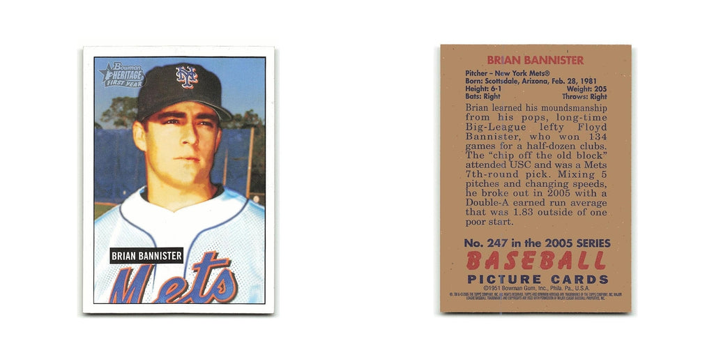 Brian Bannister Rookie 2005 Bowman Heritage #247 New York Mets Baseball Card NM