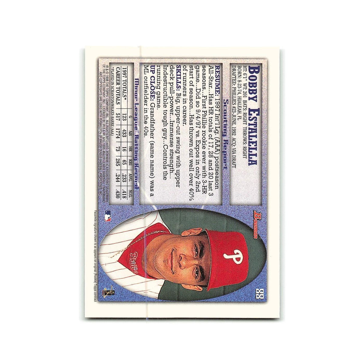 Bobby Estalella 1998 Bowman #88 Philadelphia Phillies Baseball Card NM