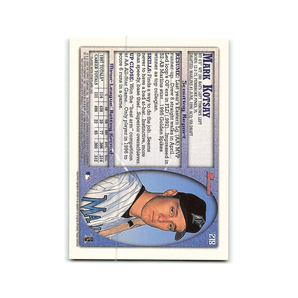 Mark Kotsay 1998 Bowman #218 Florida Marlins Baseball Card NM