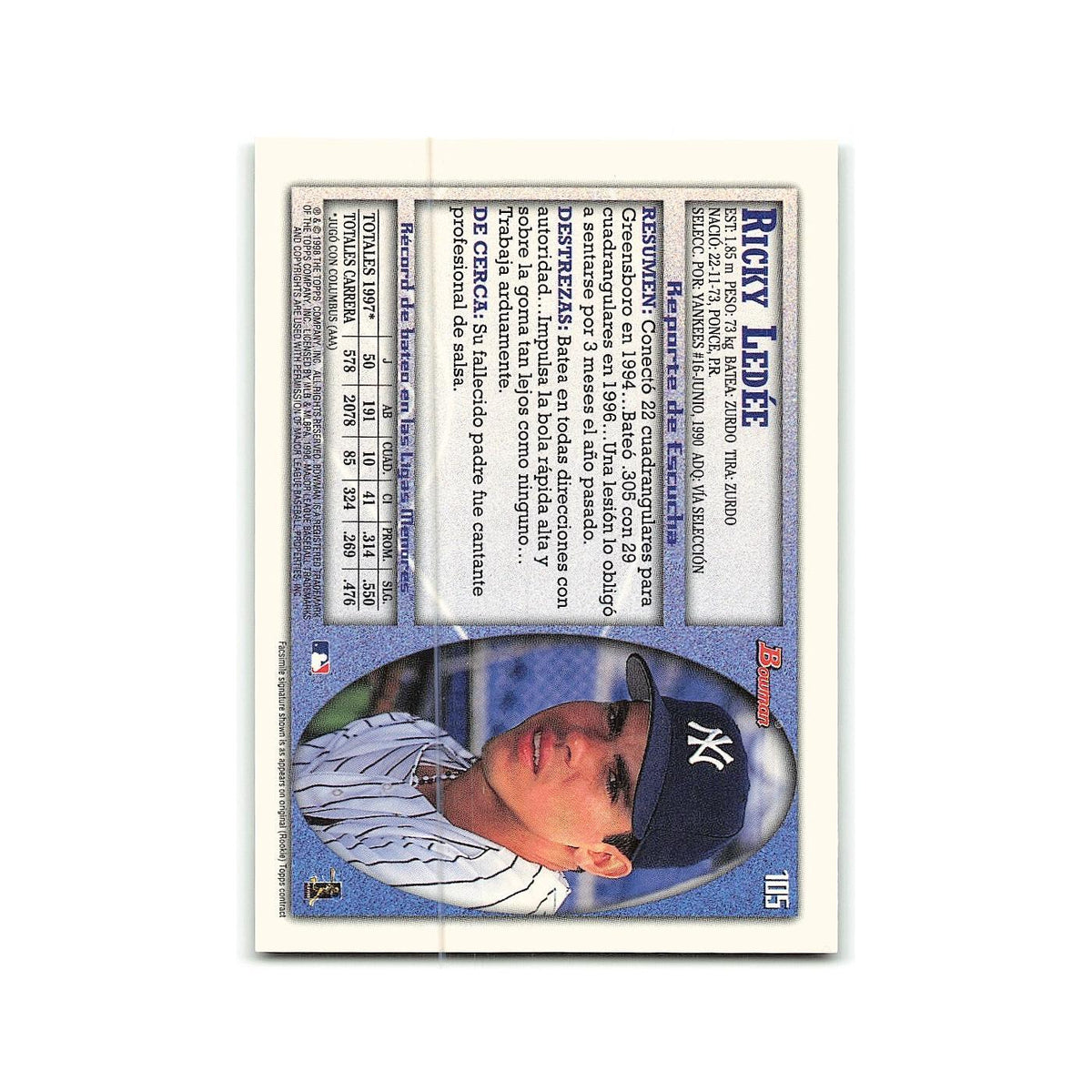 Ricky Ledee 1998 Bowman #105 New York Yankees Baseball Card NM