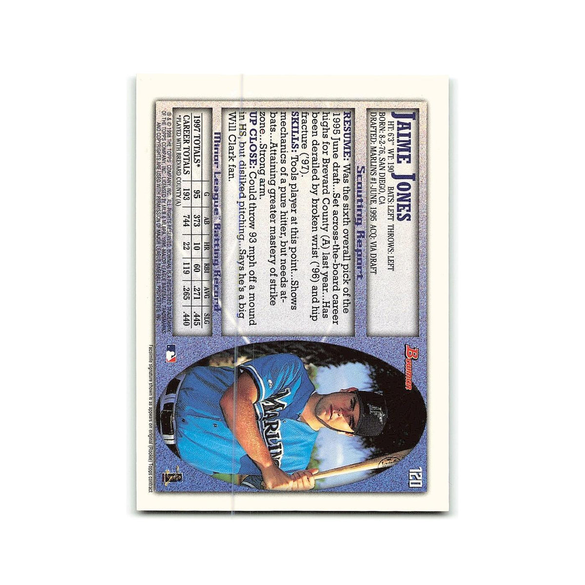 Jaime Jones 1998 Bowman #120 Florida Marlins Baseball Card NM