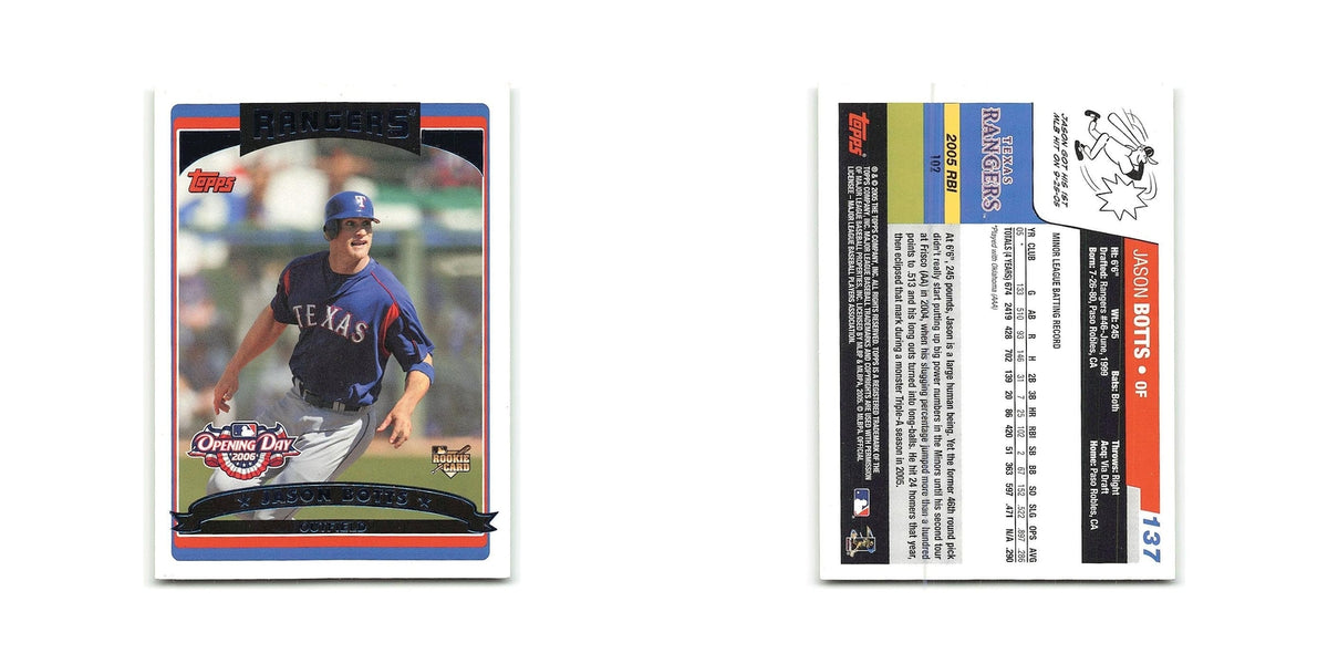 Jason Botts Rookie 2006 Topps Opening Day #137 Texas Rangers Baseball Card NM