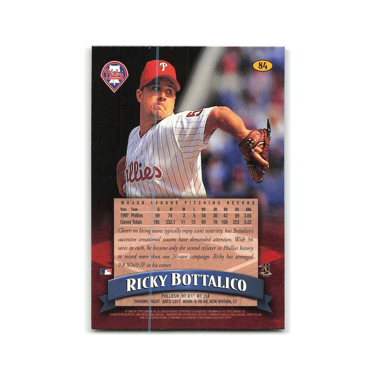 Ricky Bottalico 1998 Topps Finest w Coating #84 Philadelphia Phillies NM