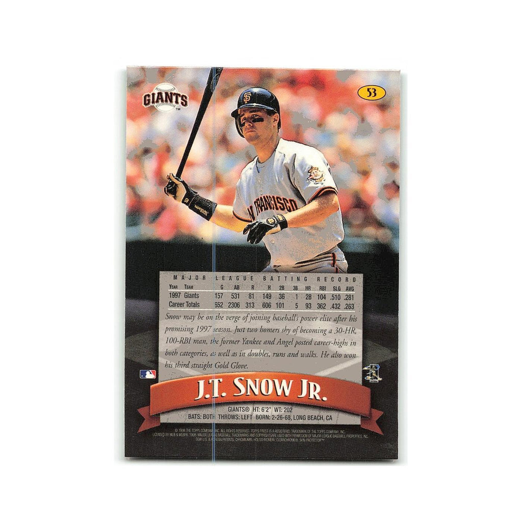 J.T. Snow 1998 Topps Finest w Coating #53 San Francisco Giants Baseball Card NM