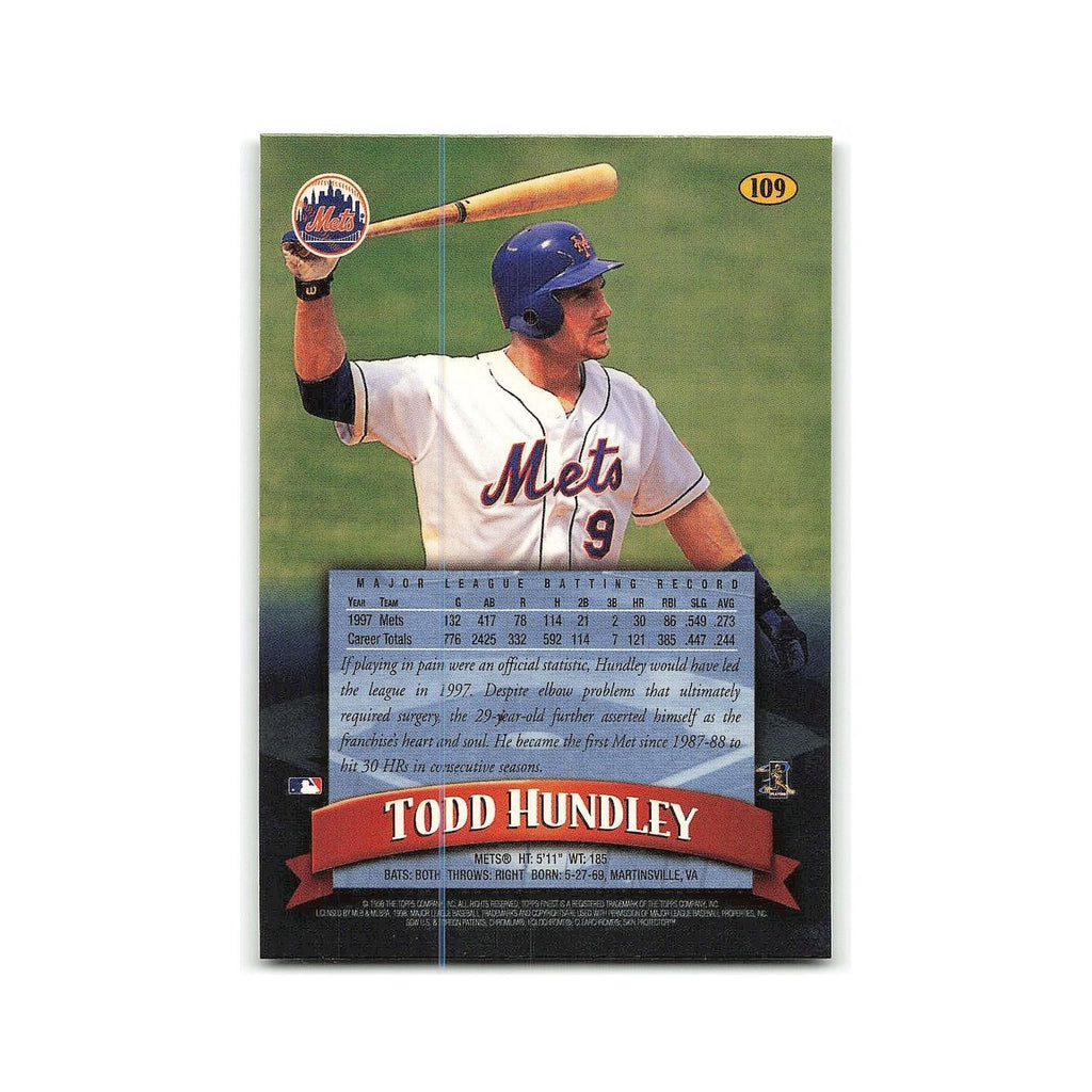Todd Hundley 1998 Topps Finest w Coating #109 New York Mets Baseball Card NM