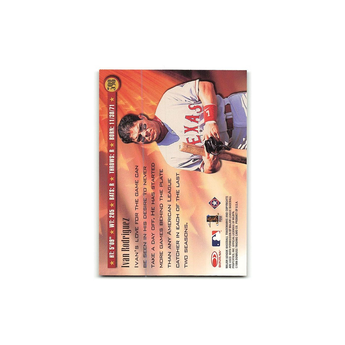 Ivan Rodriguez 1998 Donruss #398 Texas Rangers Baseball Card NM