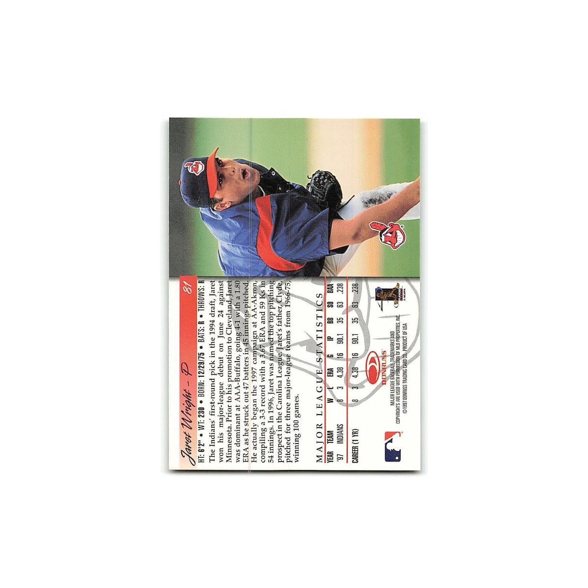 Jaret Wright Rookie 1998 Donruss #87 Cleveland Indians Baseball Card NM
