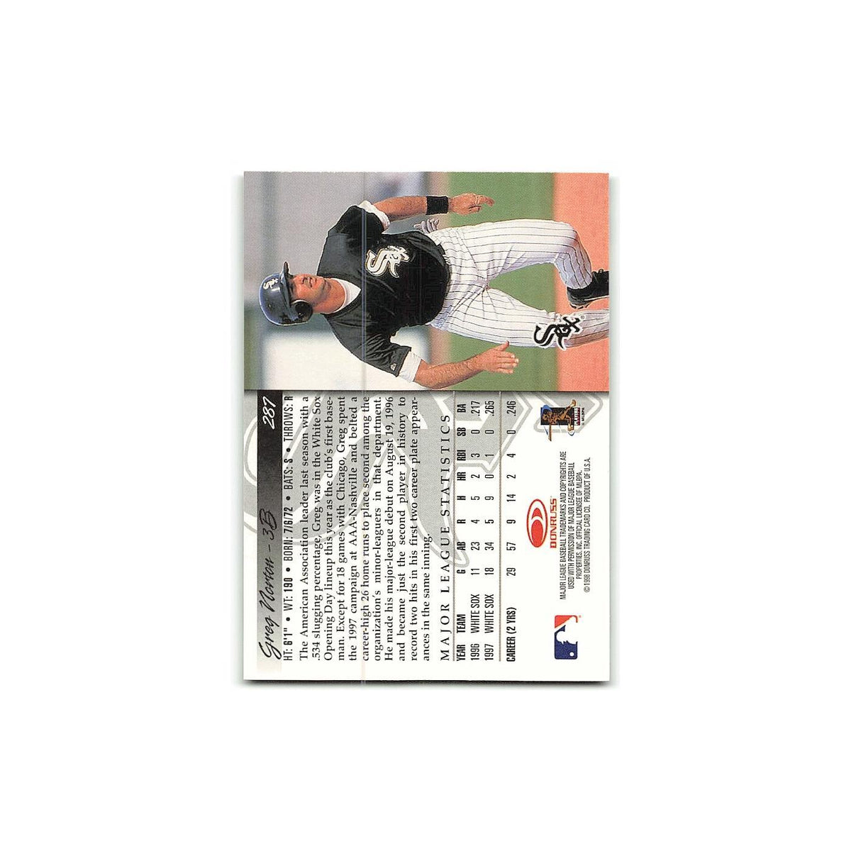 Greg Norton Rookie 1998 Donruss #287 Chicago White Sox Baseball Card NM