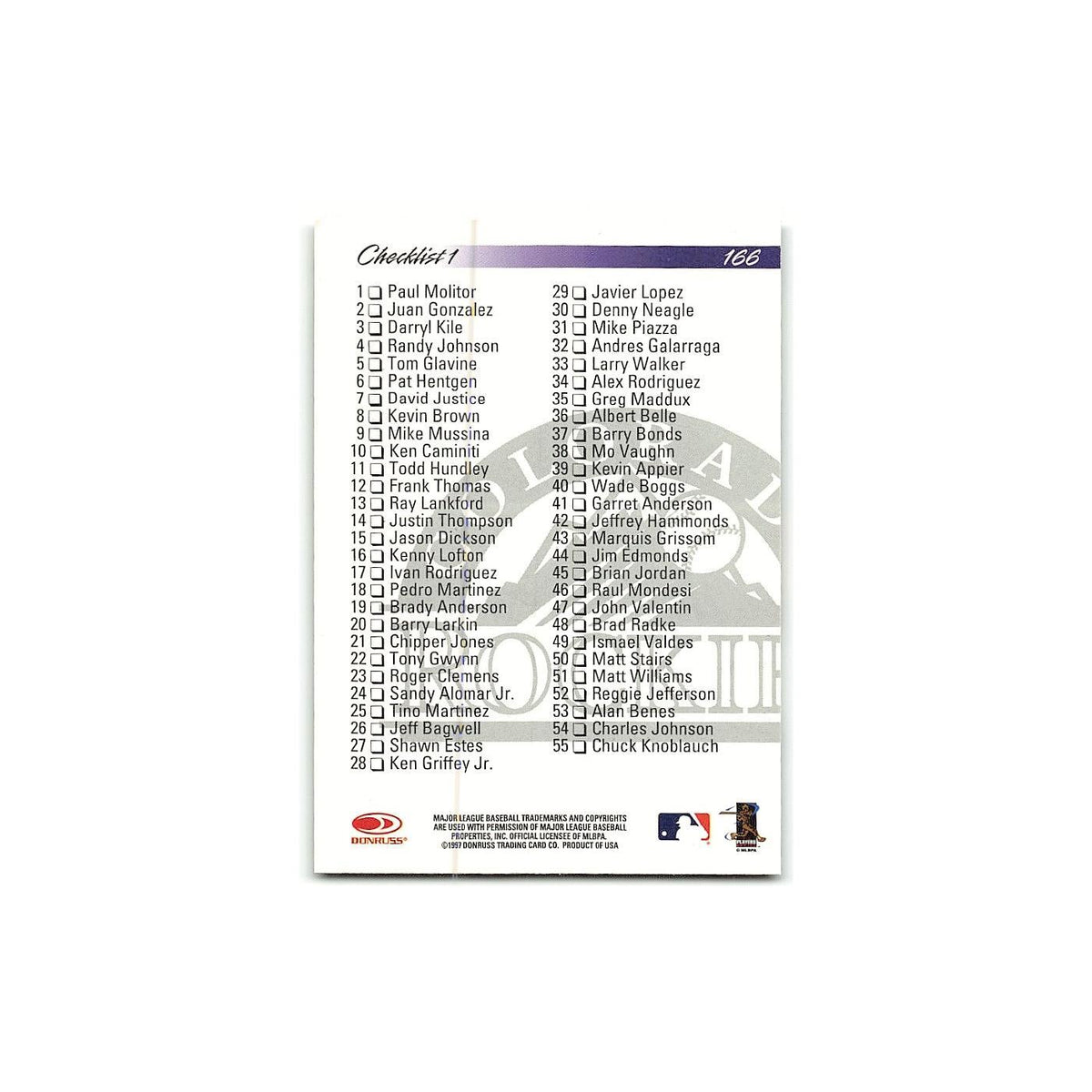 Larry Walker 1998 Donruss #166 Checklist Baseball Card NM
