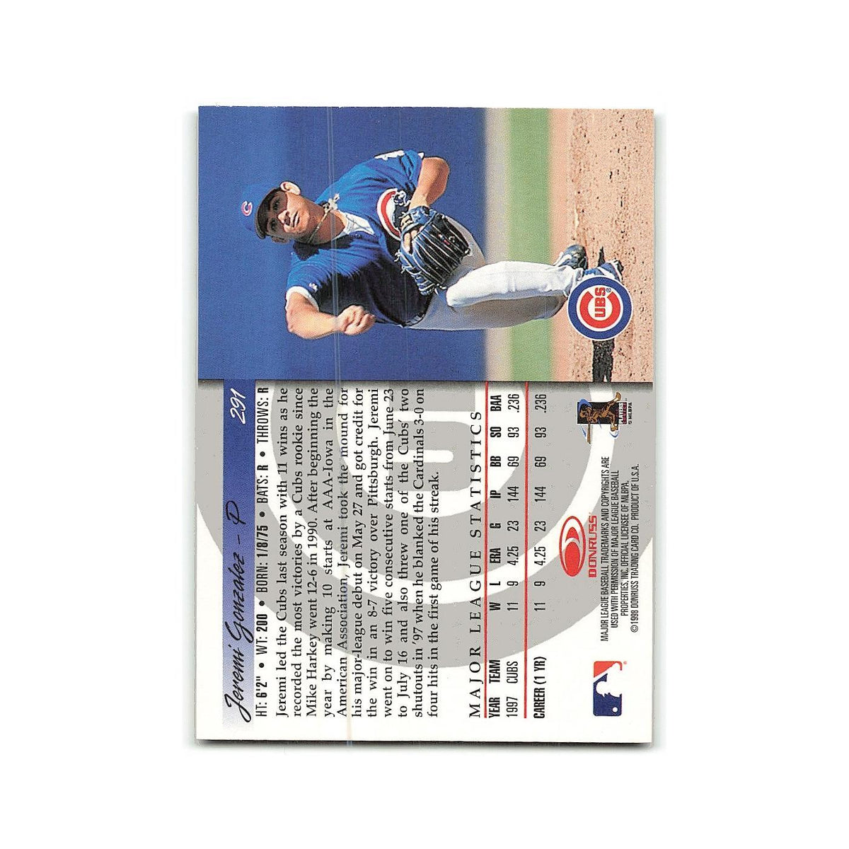 Jeremi Gonzalez Rookie 1998 Donruss #291 Chicago Cubs Baseball Card NM