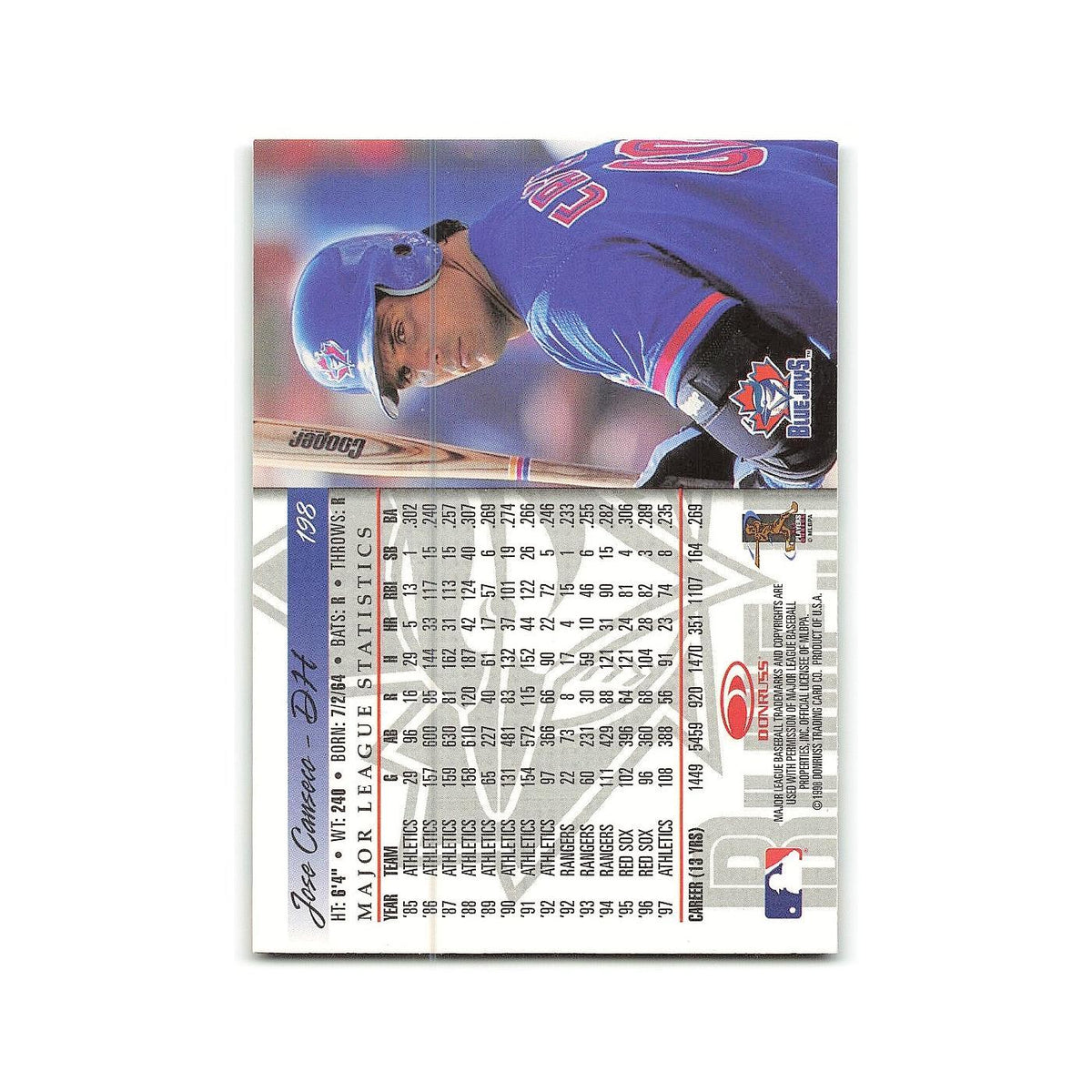 Jose Canseco 1998 Donruss #198 Toronto Blue Jays Baseball Card NM
