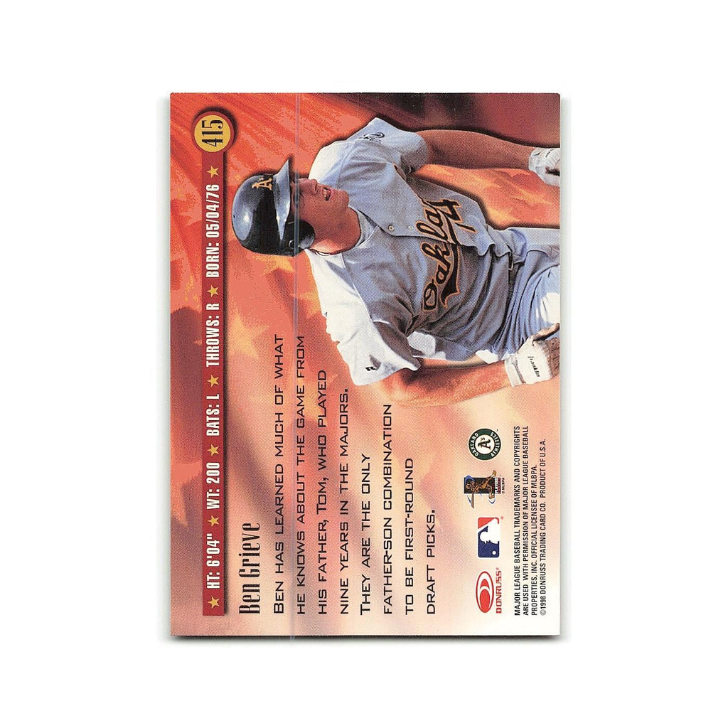 Ben Grieve 1998 Donruss #415 Oakland Athletics Baseball Card NM