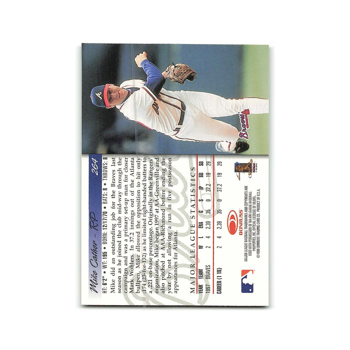 Mike Cather Rookie 1998 Donruss #264 Atlanta Braves Baseball Card NM