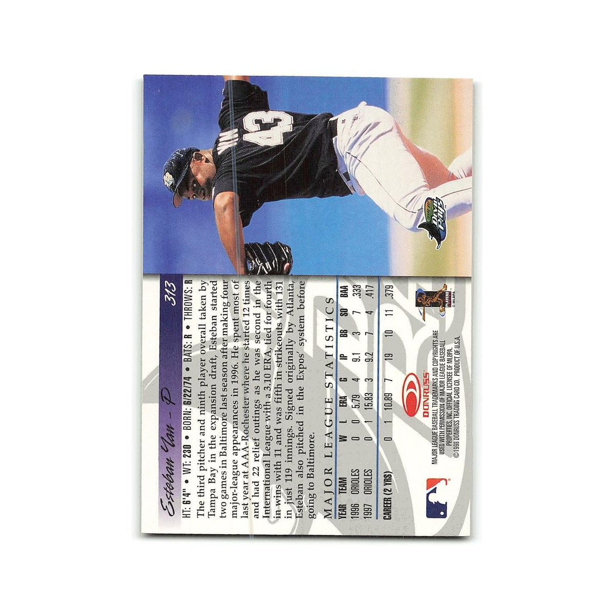 Esteban Yan Rookie 1998 Donruss #313 Tampa Bay Devil Rays Baseball Card NM