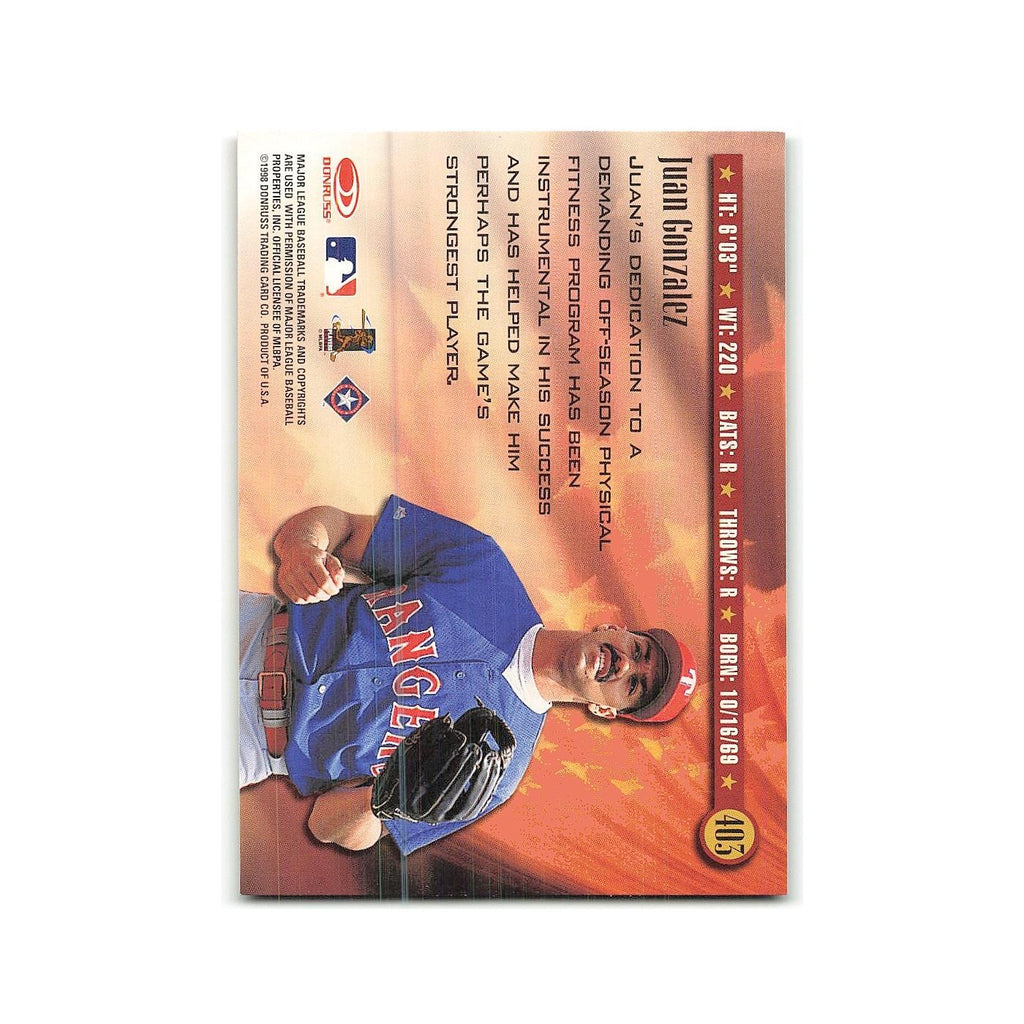 Juan Gonzalez 1998 Donruss #403 Texas Rangers Baseball Card NM