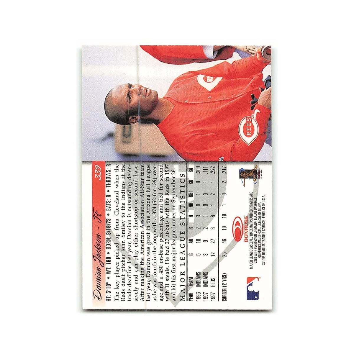 Damian Jackson Rookie 1998 Donruss #339 Cincinnati Reds Baseball Card NM