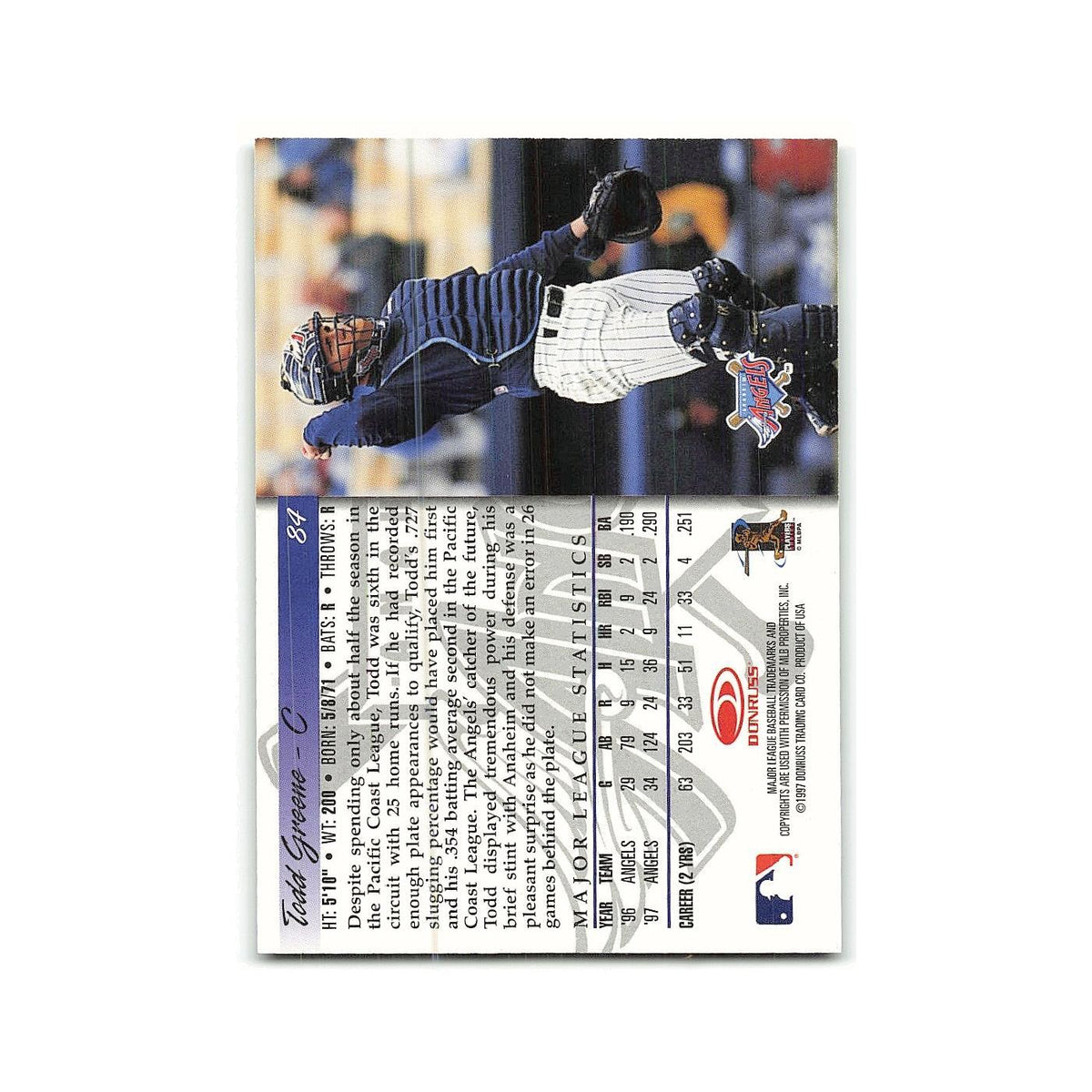 Todd Greene Rookie 1998 Donruss #84 Anaheim Angels Baseball Card NM