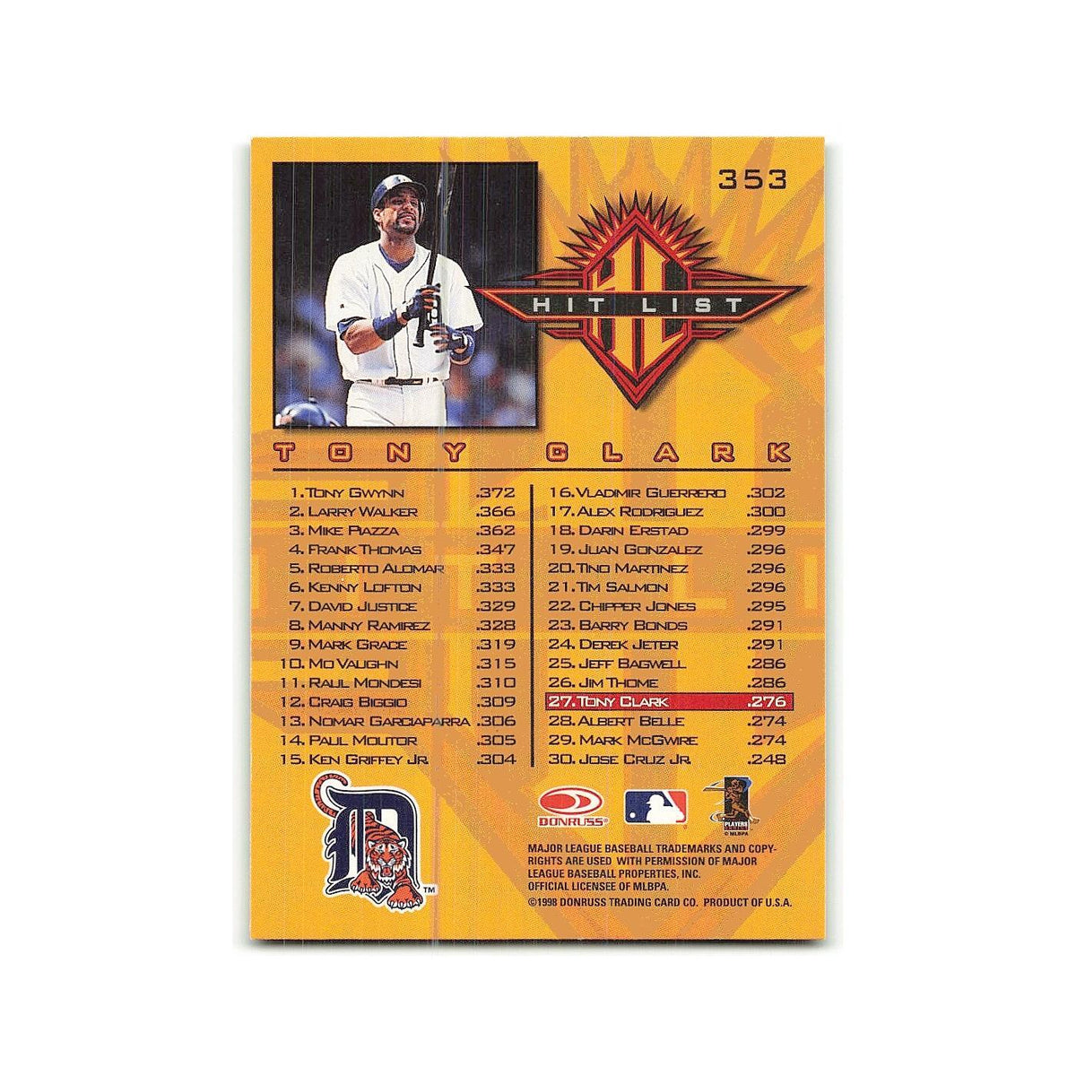 Tony Clark 1998 Donruss #353 Detroit Tigers Baseball Card NM