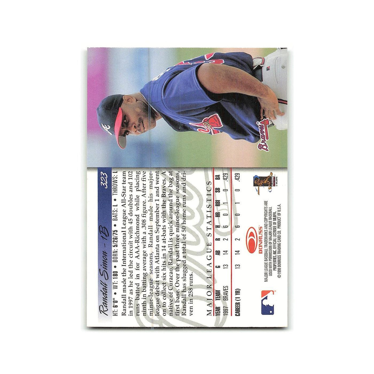 Randall Simon Rookie 1998 Donruss #323 Atlanta Braves Baseball Card NM