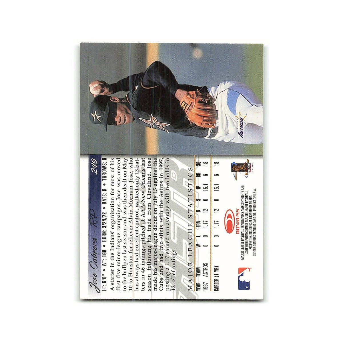 Jose Cabrera Rookie 1998 Donruss #249 Houston Astros Baseball Card NM