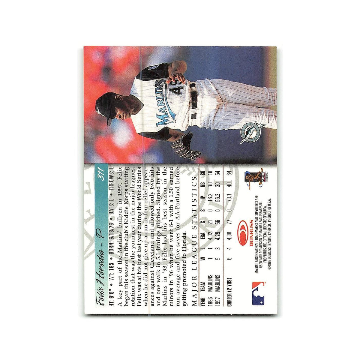 Felix Heredia Rookie 1998 Donruss #311 Florida Marlins Baseball Card NM