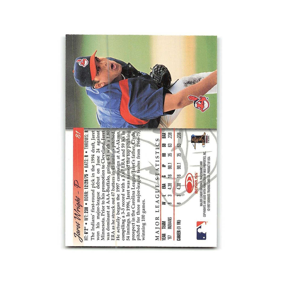 Jaret Wright Rookie 1998 Donruss #81 Cleveland Indians Baseball Card NM