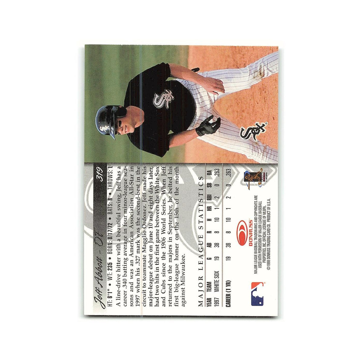 Jeff Abbott Rookie 1998 Donruss #319 Chicago White Sox Baseball Card NM