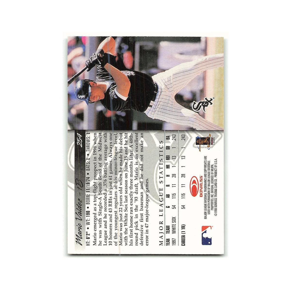 Mario Valdez Rookie 1998 Donruss #254 Chicago White Sox Baseball Card NM