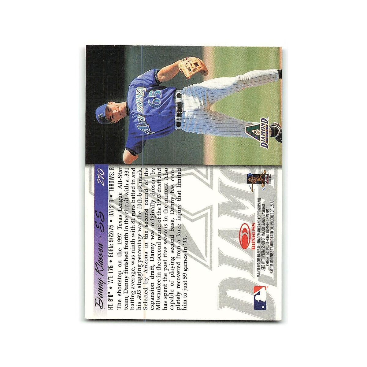 Danny Klassen Rookie 1998 Donruss #270 Arizona Diamondbacks Baseball Card NM