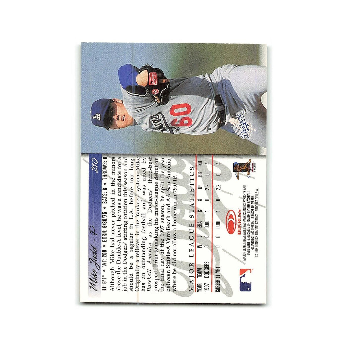Mike Judd Rookie 1998 Donruss #210 Los Angeles Dodgers Baseball Card NM