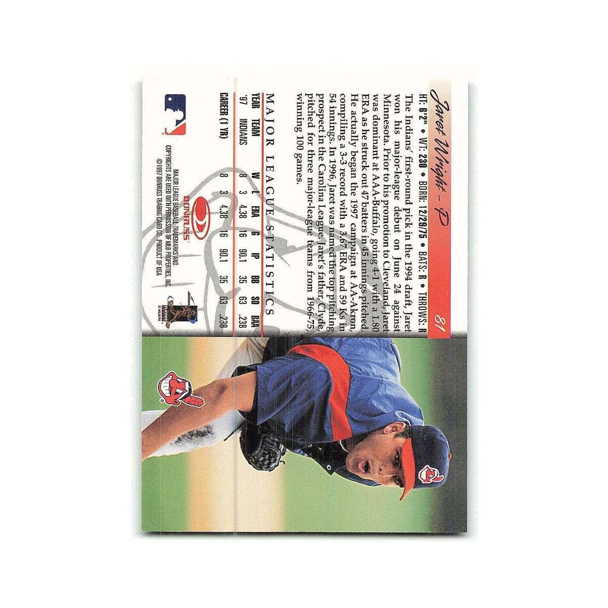 Jaret Wright Rookie 1998 Donruss #81 Cleveland Indians Baseball Card NM