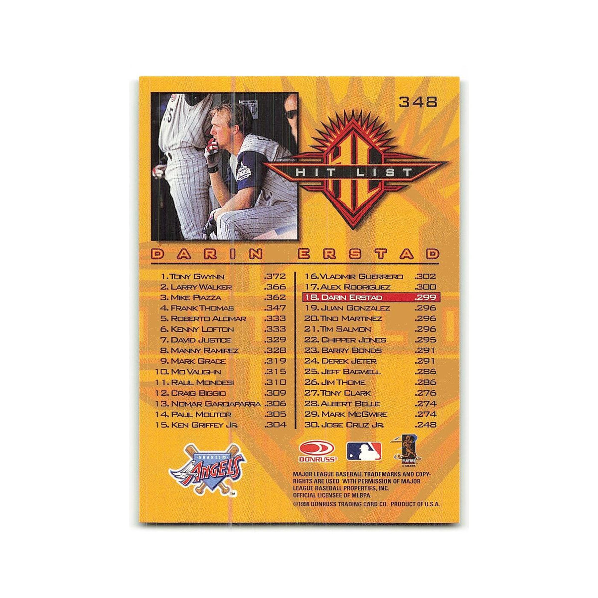 Darin Erstad 1998 Donruss #348 Anaheim Angels Baseball Card NM