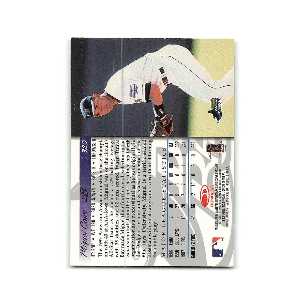 Miguel Cairo Rookie 1998 Donruss #320 Tampa Bay Devil Rays Baseball Card NM