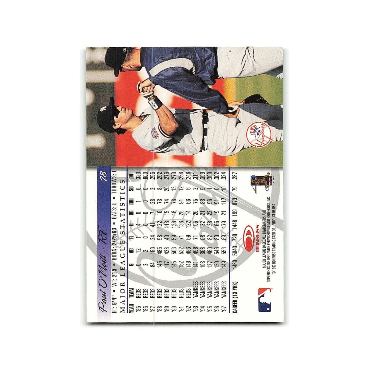 Paul O'Neill 1998 Donruss #78 New York Yankees Baseball Card NM