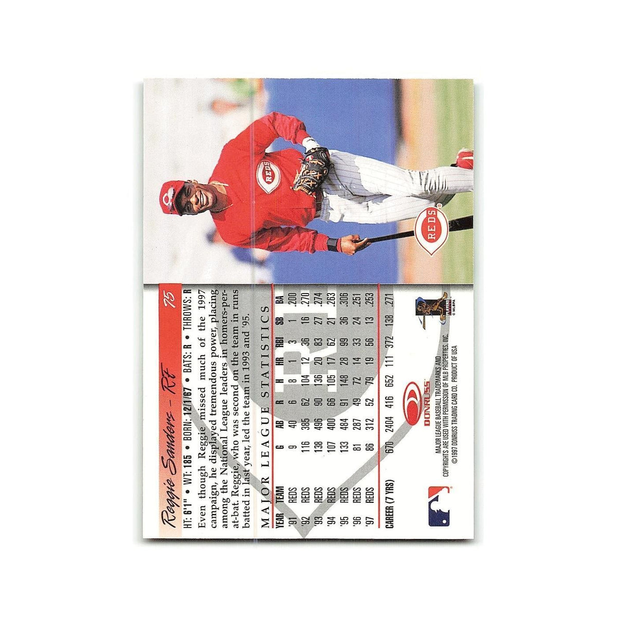 Reggie Sanders 1998 Donruss #75 Cincinnati Reds Baseball Card NM