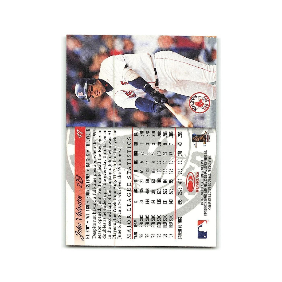 John Valentin 1998 Donruss #47 Boston Red Sox Baseball Card NM