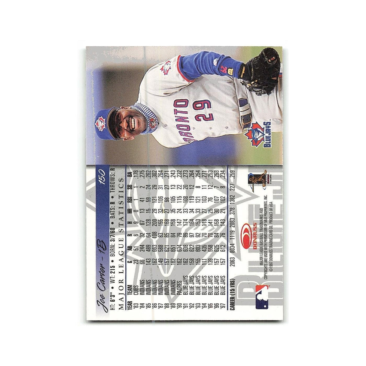 Joe Carter 1998 Donruss #150 Toronto Blue Jays Baseball Card NM