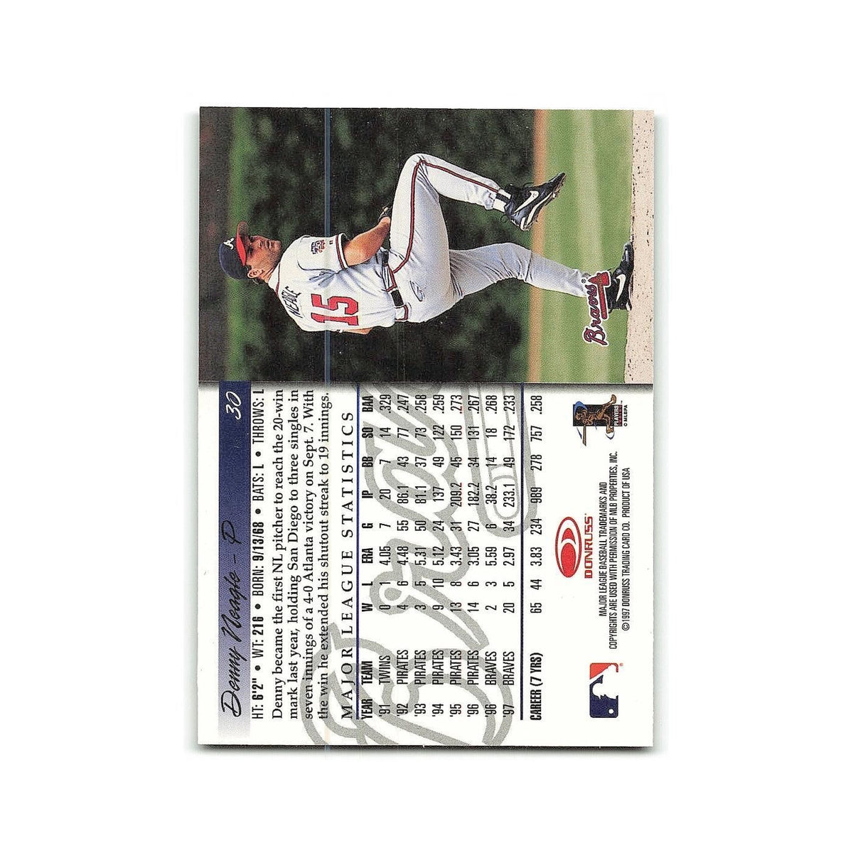 Denny Neagle 1998 Donruss #30 Atlanta Braves Baseball Card NM